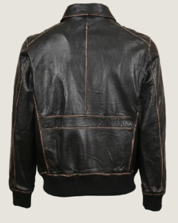 Shop The Men Black Sheepskin Leather Bomber Jacket Back