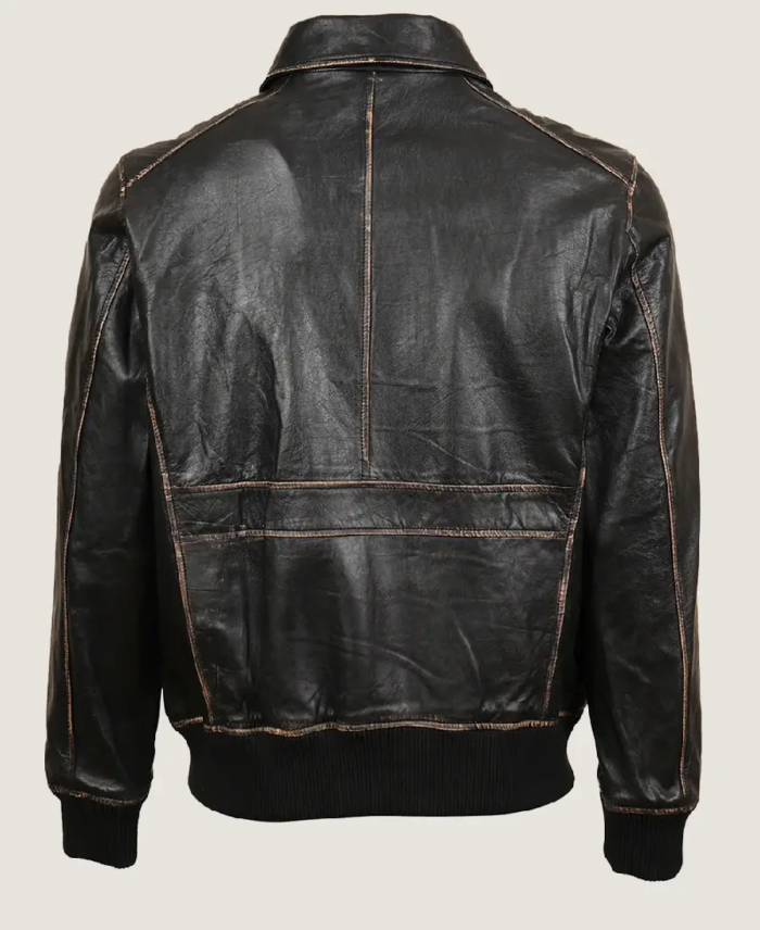 Shop The Men Black Sheepskin Leather Bomber Jacket Back