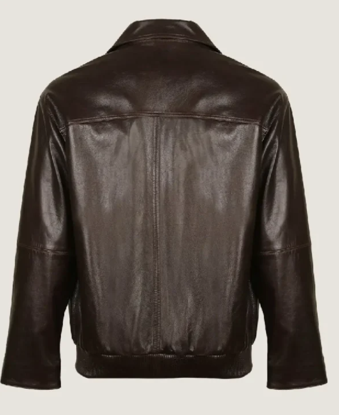 Shop The Men Chocolate Brown Pilot Leather Jacket Back