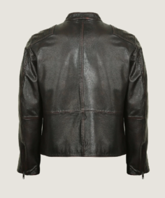 Shop The Men Classic Short Neck Collar Black Leather Jacket Back