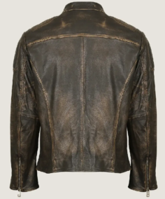 Shop The Men Ditressed Brown Cafe Racer Leather Jacket Back