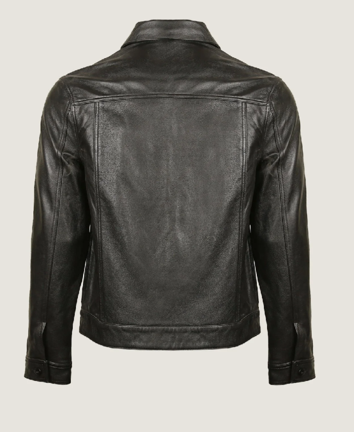 Shop The Men Shirt Style Black Leather Jacket Back