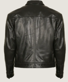 Shop The Men Simple Black Classic Leather Jacket Back