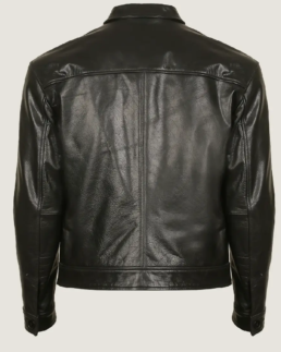 Shop The Men Simple Black Classic Leather Jacket Back
