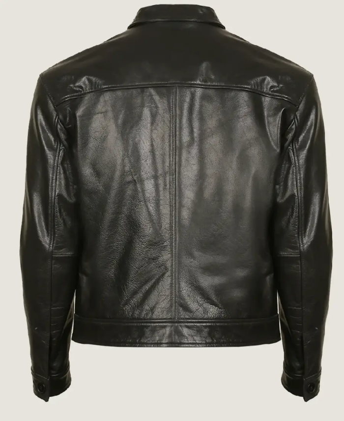 Shop The Men Simple Black Classic Leather Jacket Back