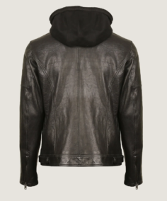 Shop The Men’s Black Classic Hooded Leather Jacket Back