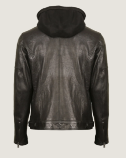 Shop The Men’s Black Classic Hooded Leather Jacket Back