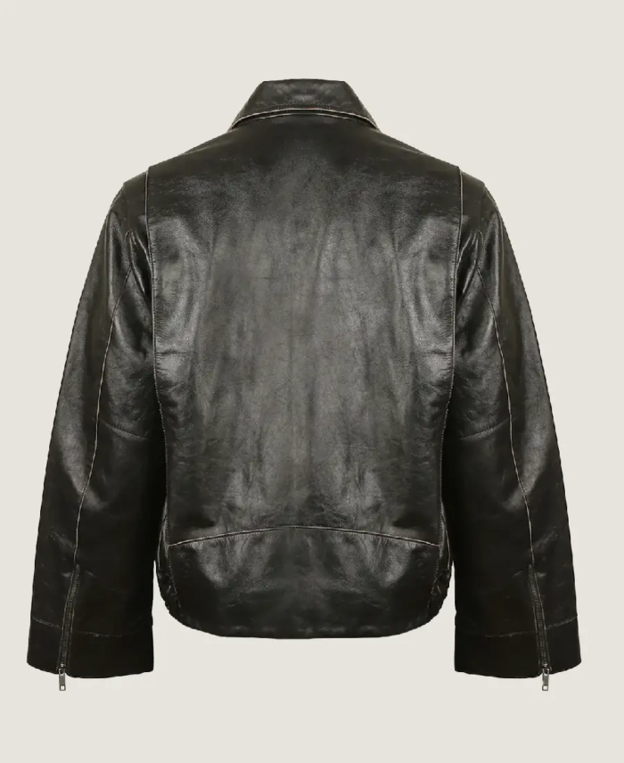 Shop The Men’s Black Classic Oversized Leather Jacket Back