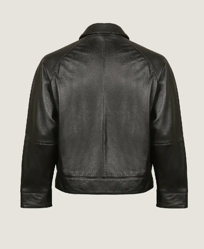 Shop The Men’s Black Classic Shirt Style Leather Jacket Back