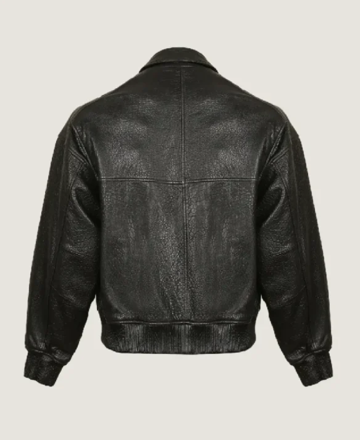 Shop The Men’s Black Oversized Pilot Leather Jacket Back