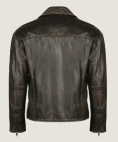 Shop The Men’s Black Simple Biker Leather Jacket Back