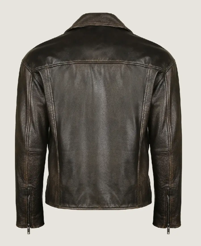 Shop The Men’s Black Simple Biker Leather Jacket Back
