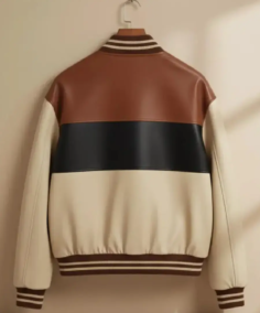 Shop The Men’s Brown and White Cowhide Leather Jacket Back
