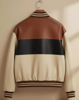 Shop The Men’s Brown and White Cowhide Leather Jacket Back