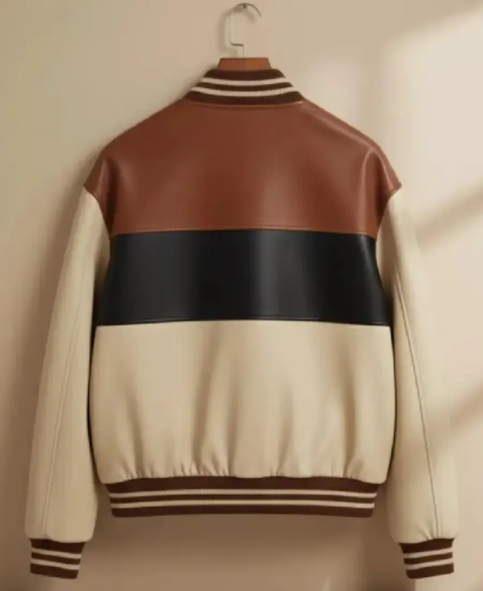 Shop The Men’s Brown and White Cowhide Leather Jacket Back