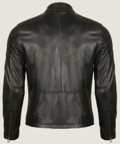 Shop The Men's Classic Black Fitted Leather Jacket Back