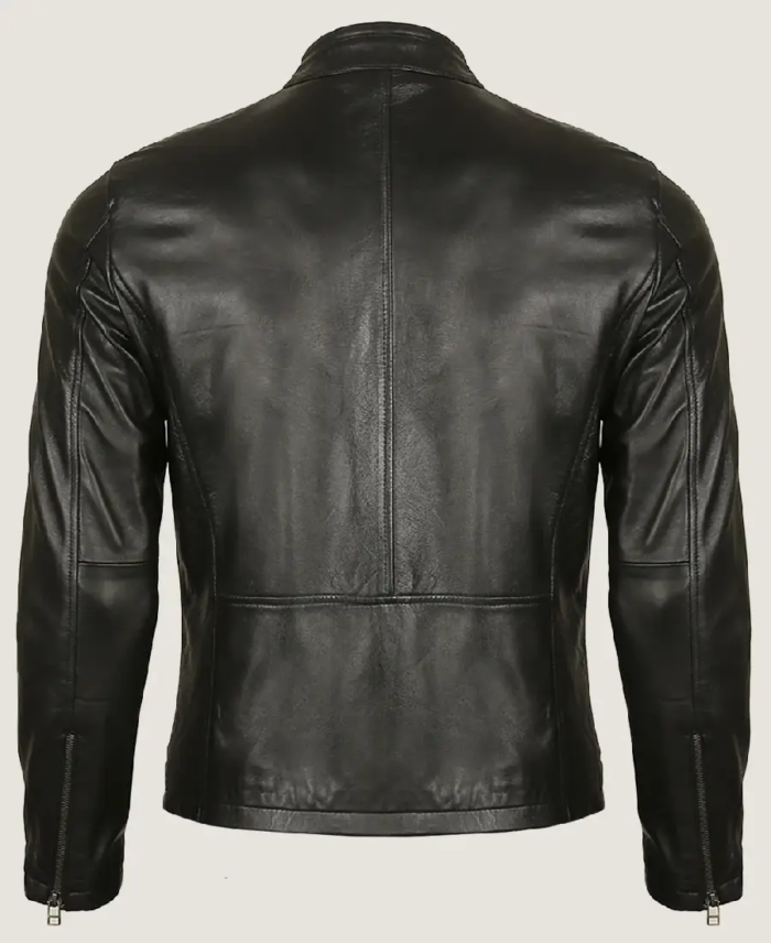 Shop The Men's Classic Black Fitted Leather Jacket Back