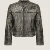 Men's Distressed Grey Cafe Racer Leather Jacket