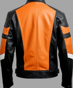 Shop The Men's Handmade Black & Orange Leather Biker Jacket