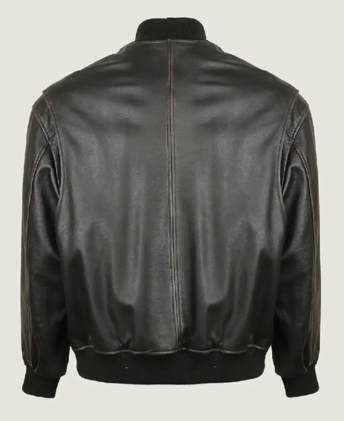 Shop The Men’s Oversized Rib Bomber Leather Jacket Back