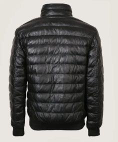 Shop The Men’s Simple Black Puffer Leather Jacket Back