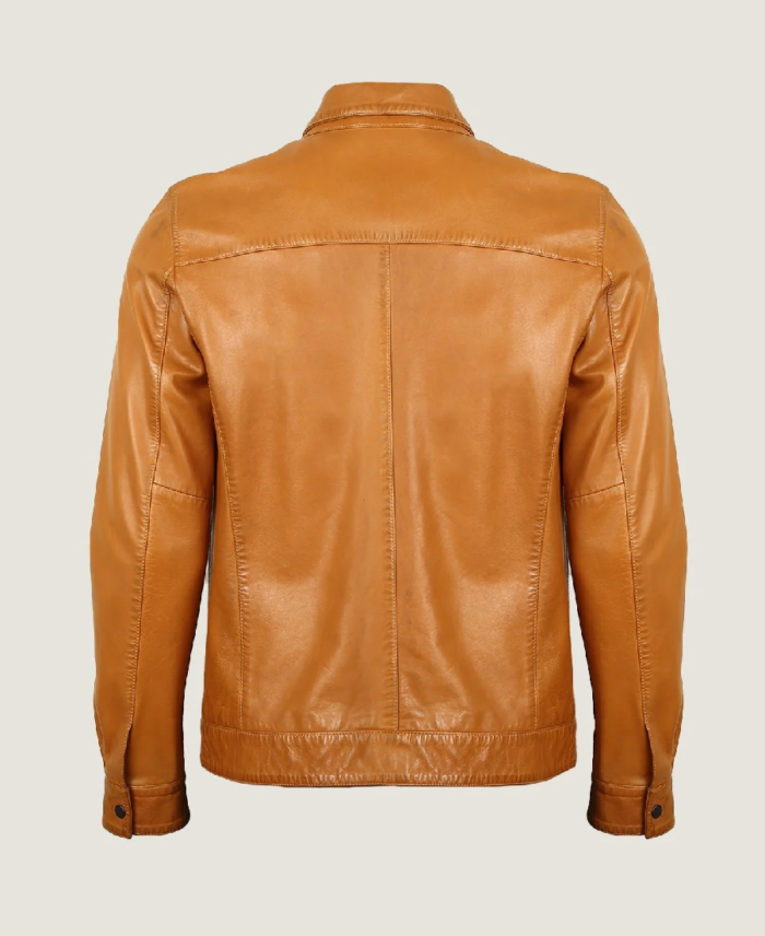 Shop The Men’s Simple Brown Vegan Leather Jacket Back