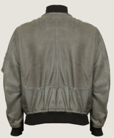 Shop The Men’s Simple Grey Bomber Leather Jacket Back