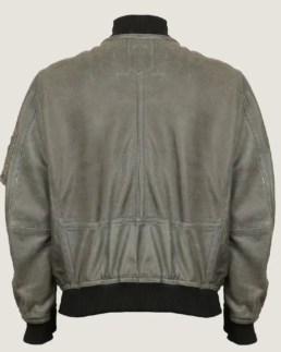 Shop The Men’s Simple Grey Bomber Leather Jacket Back
