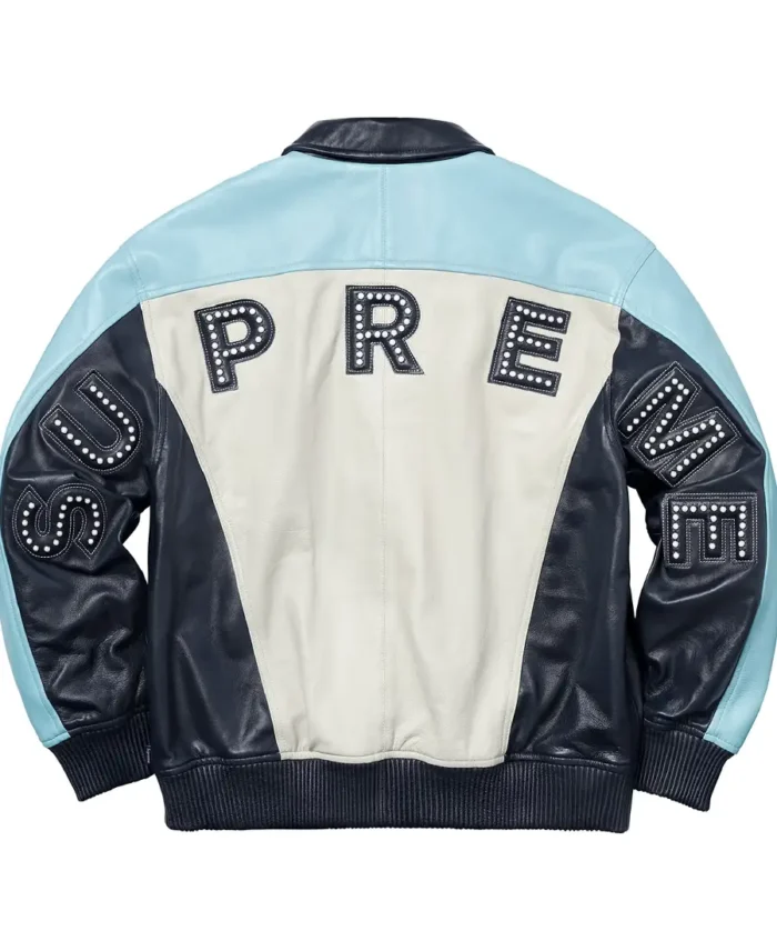 Men's Supreme Studded Arc Logo Leather Jacket | Trendy Leather Jackets