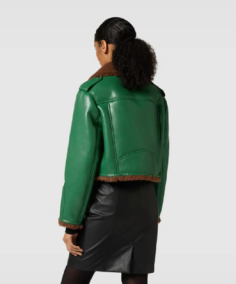 Shop The Stand Studio Green Cropped leather Jacket