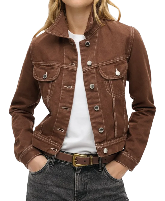 Shop The Women Brown Trucker Denim Jacket