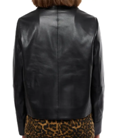 Shop The Women Simple Plain Black Leather Shirt Jacket