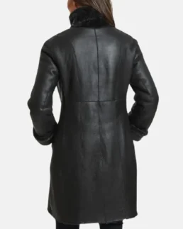 Shop The Women Victoria Black Leather Shearling Winter Coat