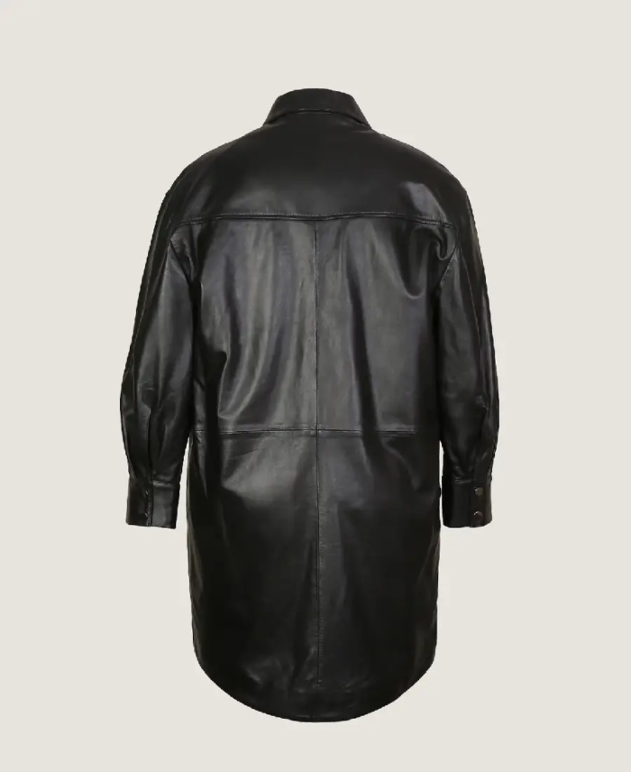 Shop The Women’s Classic Long Leather Coat Jacket Back