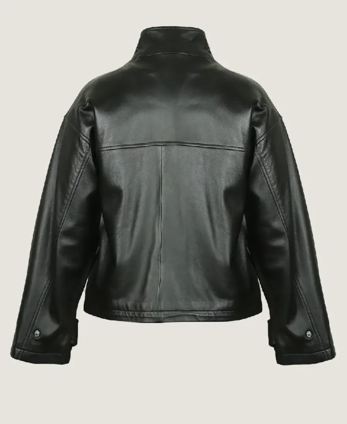 Shop The Women’s Oversized Classic Black Leather Jacket Back
