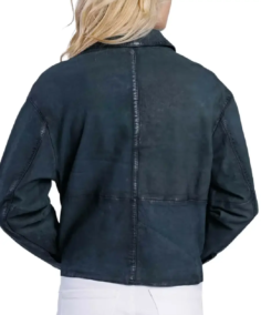 Shop The Women’s Share Dark Blue Cropped Leather Jacket