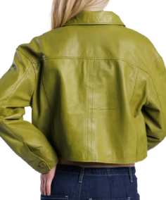Shop The Women’s Share Green Cropped Leather Jacket