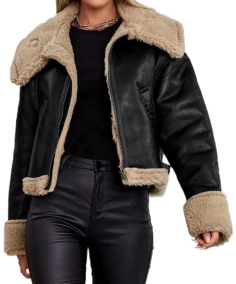 Shop Women Black Leather Shearling Jacket