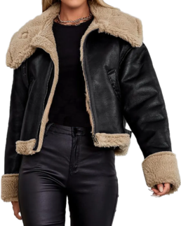 Shop Women Black Leather Shearling Jacket