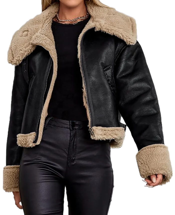 Shop Women Black Leather Shearling Jacket