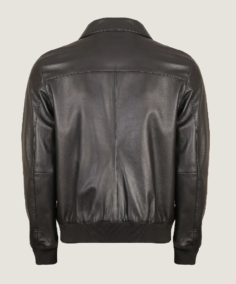 Shop the Men Black Pilot Leather Bomber Jacket Back