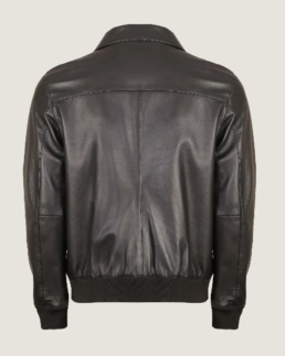 Shop the Men Black Pilot Leather Bomber Jacket Back