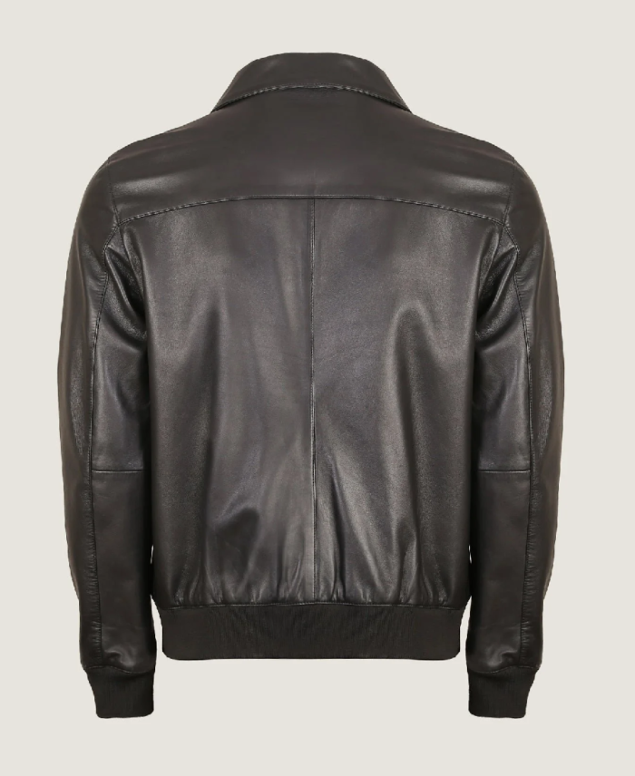 Shop the Men Black Pilot Leather Bomber Jacket Back