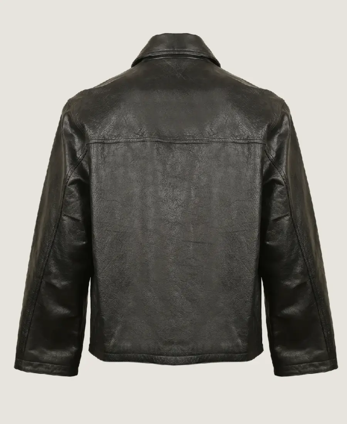 Shop the Men’s Classic Plain Black Leather Jacket Back
