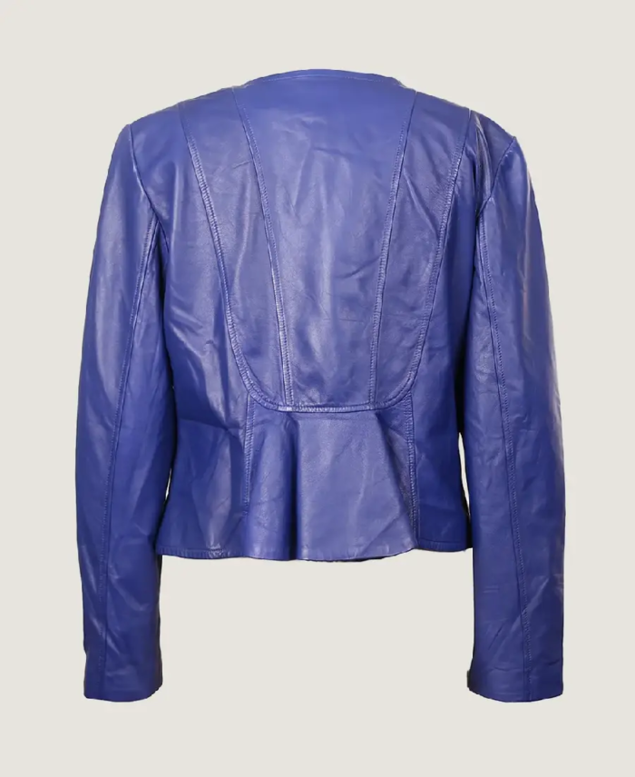 Shop the Women’s Classic Blue Leather Jacket back