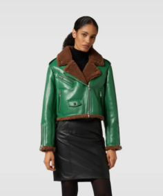 Stand Studio Green Cropped leather Jacket