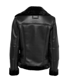 Winter Women Black Shearling Leather Jacket Back