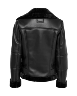 Winter Women Black Shearling Leather Jacket Back