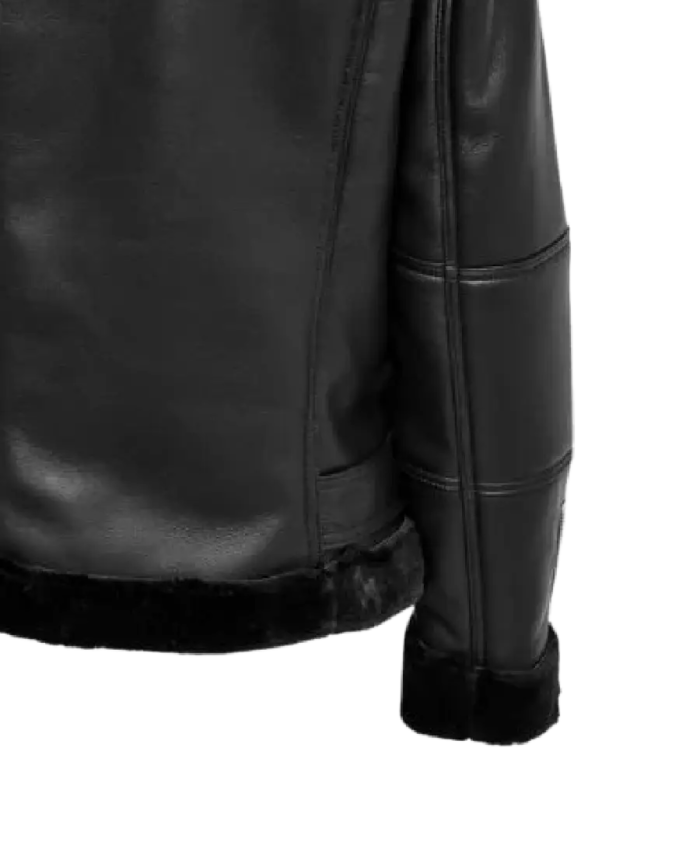 Winter Women Black Shearling Leather Jacket Cuffs
