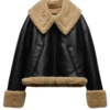 Women Black Leather Shearling Jacket